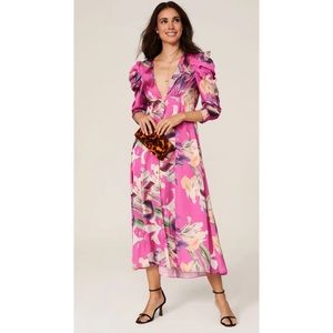 PatBO Pink Floral Puff Sleeve Dress